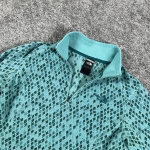 North Face 1/4 Zip Pullover Womens Medium Fleece Diamond Print Outdoors Teal